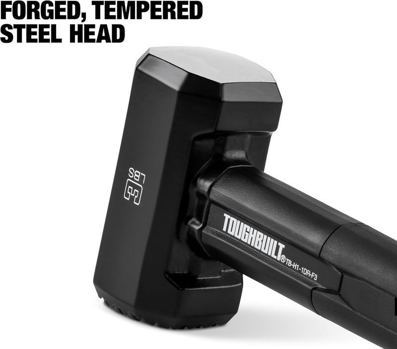 TOUGHBUILT – 3 lb. Fiberglass Drilling Hammer, Heavy-Duty Mini Sledge Hammer Drop-Forged Steel Head, Shock-Absorbing Fiberglass Handle, Precision Balance, Anti-Vibration Grip (TB-H1-1DR-F3) - Image 3